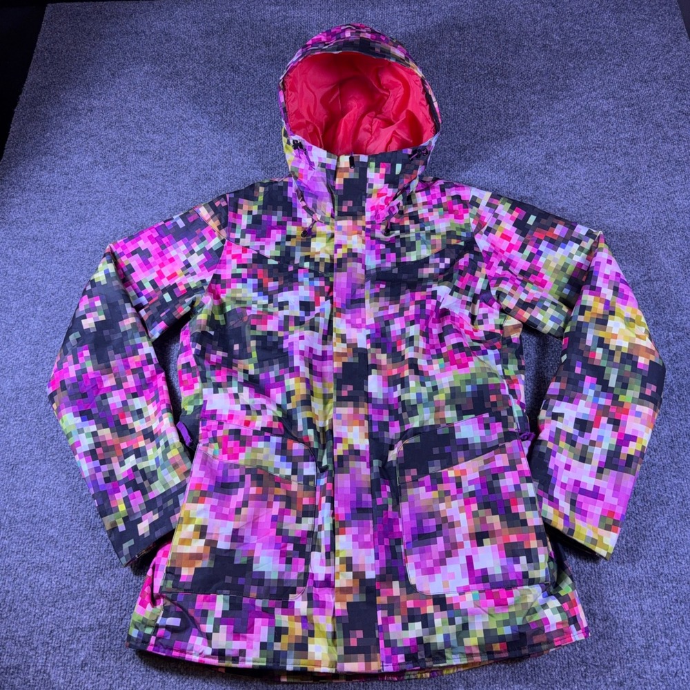 Burton Dryride Womens Snowboard Jacket Medium Pink Purple Pixel Camo